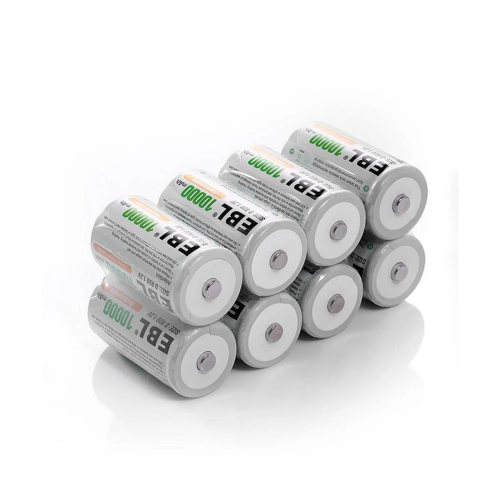 EBL Rechargeable 1.5V D-type NiMH Battery 10000mAh, 6 Pack