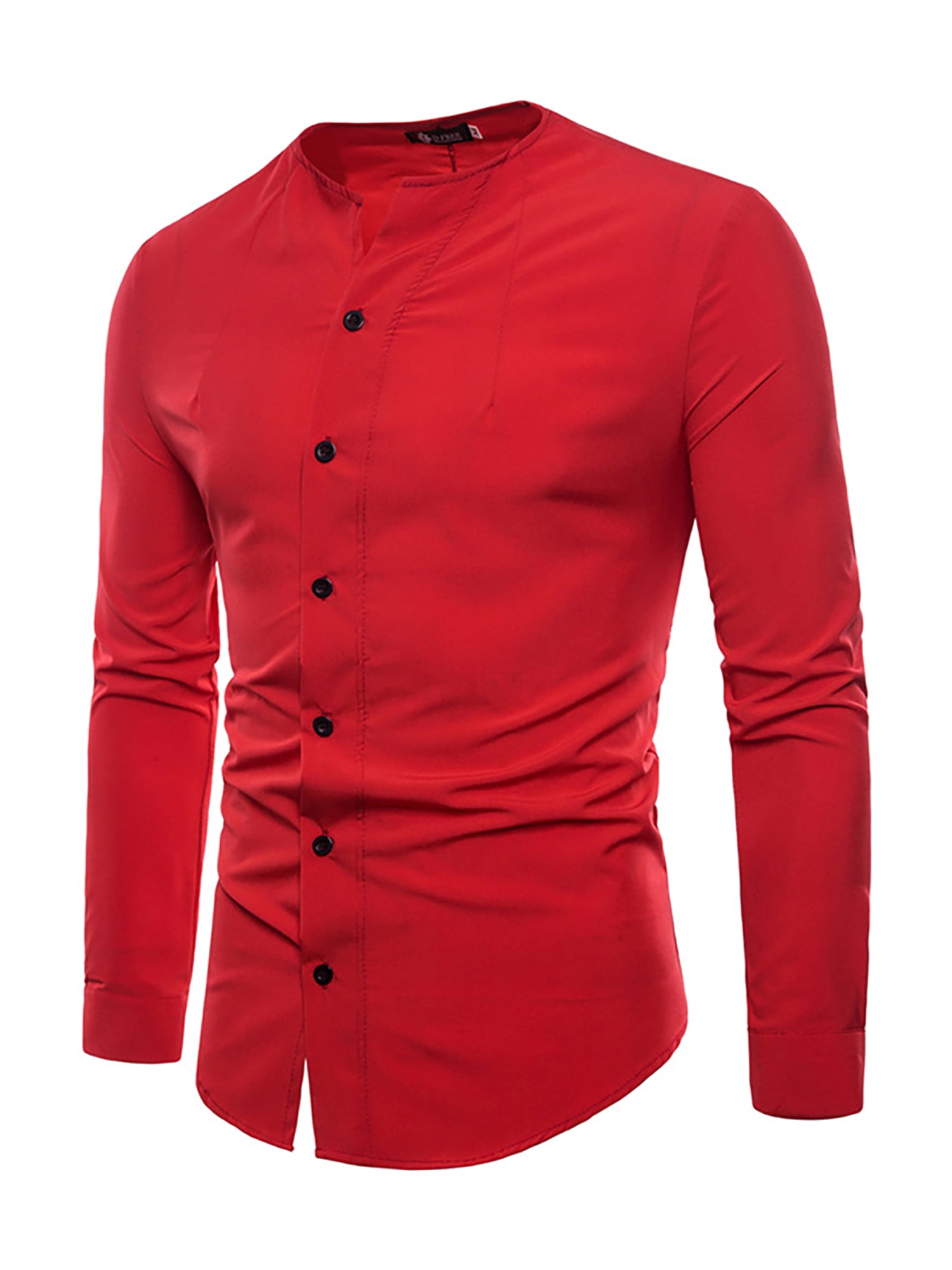 MAWCLOS Solid Color Shirts for Men Casual Slim Fit Long Sleeve Tops