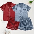 thumbnail image 4 of Pajamas Sets Women Satin Short Sleeve Sleepwear Button Down Loungewear Pjs Set with Pants, 4 of 4