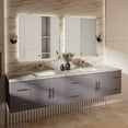 thumbnail image 2 of Geneva 84 in. W Dark Grey Vanity, Carrara Marble Top, Faucet Set, and 36 in. LED Mirrors, 2 of 11