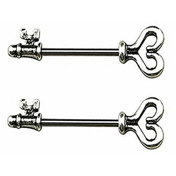 Nipple Ring Skeleton Key Bar Body Jewelry Sold As Pair 14g Cz