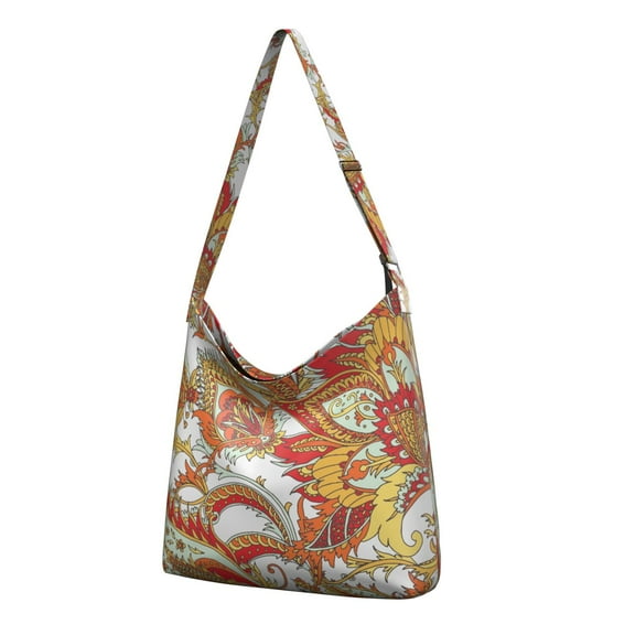 Ethnic Floral Pattern Large Capacity Handbag - Minimalist Travel Bag with Adjustable Strap & Multi-Pocket Design