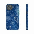 thumbnail image 3 of Ocean Sea Life Phone Case for iPhone 16 15 14 13 12 Pro Max Plus, Light Blue Cover with White Seahorse Shell Starfish Design, 3 of 6