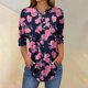 thumbnail image 4 of Tops de Cuello Redondo para las Mujeres Color Bloqueado Impreso 3/4 Manga Botón Blusa Imitación Estante de Algodón, Top de Moda para Todas las Estaciones de Uso Diario, 4 of 5