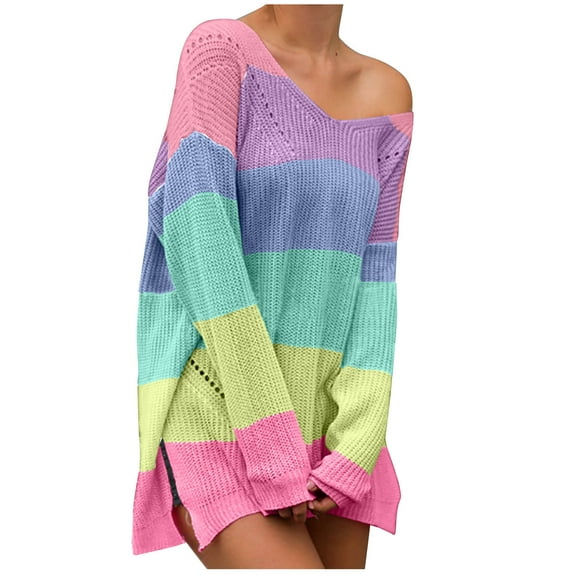 Buigttklop Sweaters for Women Women Casual Solid Long Sleeve Thick Knit Pullover V-Neck Sweater Coat