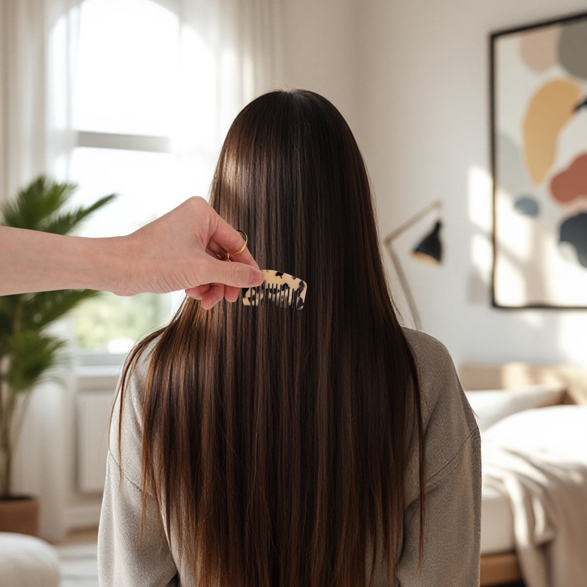 Unique Bargains 1 Pc Portable Mini Keychain Hair Comb for Making hair Smooth Light Brown