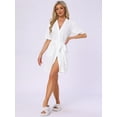 thumbnail image 3 of DARING DIVA Bathrobe Waffle Terry Shawl Collar Tie Short Sleeve S White, 3 of 7