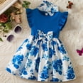 thumbnail image 2 of FINALGANG Toddler Children Girls Fly Sleeve Flowers Prints Bowknot Dresses Sundress Headband Suit Kids Daily Wear 9-12 Months, 2 of 9