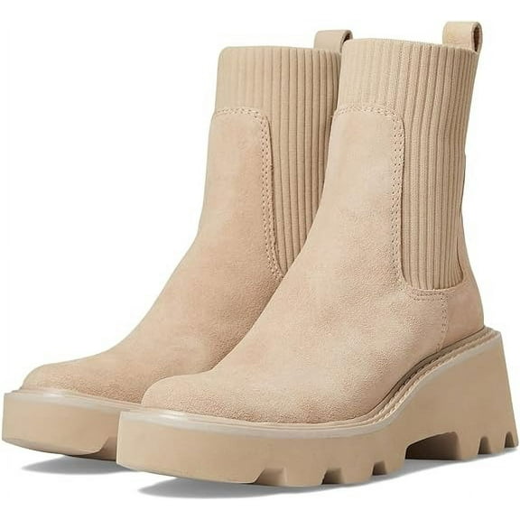 Dolce Vita Hoven H2O Dune Suede Pull On Rounded Toe Chunky Platform Ankle Boots (Dune Suede H2O, 5)