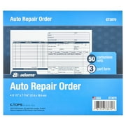 Adams Auto Repair Order Book, 3-Part Carbonless, White/Canary/Pink, 8-1/2 x 7-7/16 in., 50 Sets