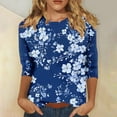thumbnail image 2 of Womens 3/4 Sleeve Shirts Casual Tunic Tops Graphic Crewneck Summer Loose Fitting Workout Tee Shirts Blue M, 2 of 5