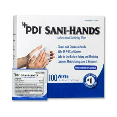 Sani-Hands Sanitizing Hand Wipe, Ethyl Alcohol, 5-5/16 Inches x 8 Inches, Unscented, 100 Count