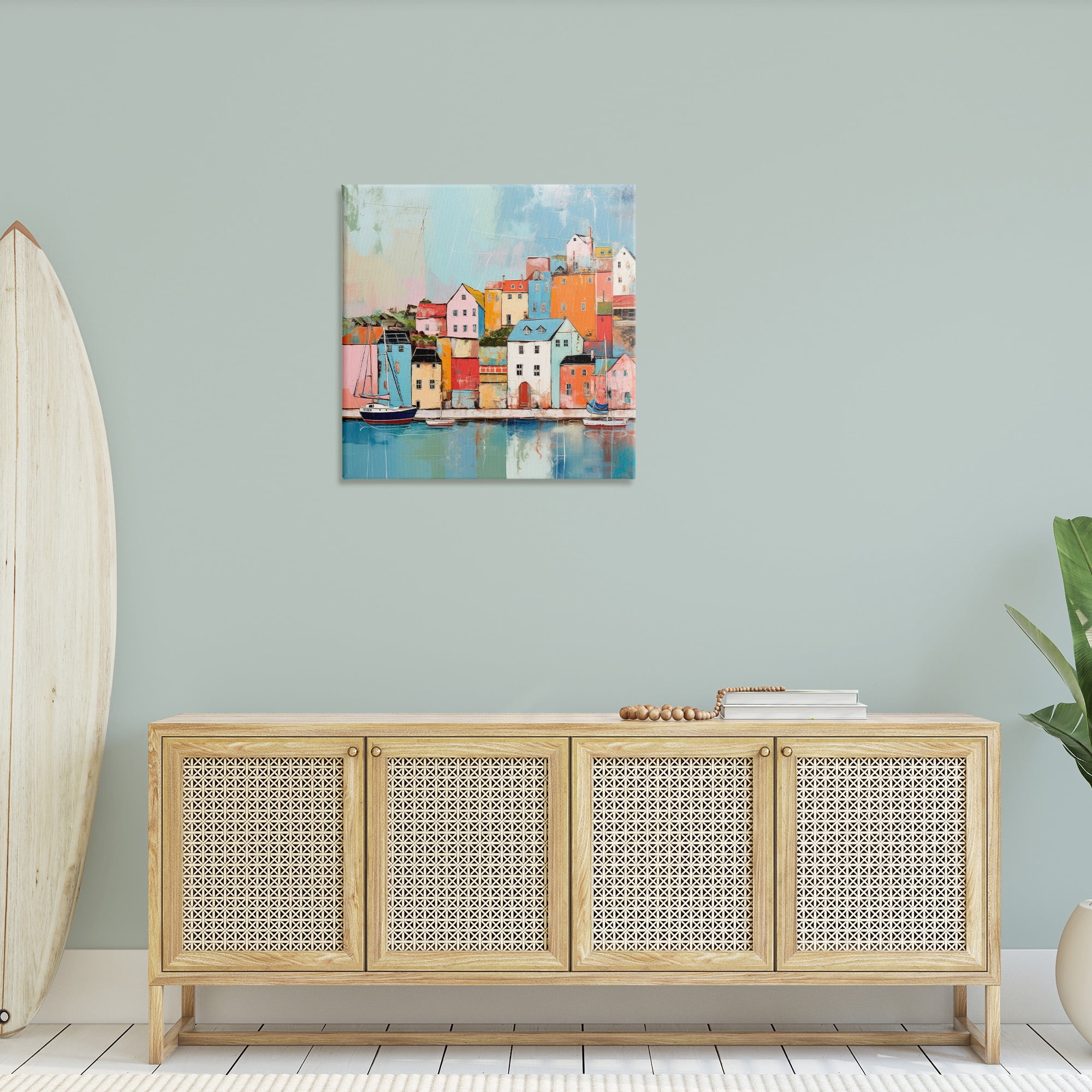 Stupell Industries Seaside Neighborhood Painting Transportation Painting Gallery Wrapped Canvas Art Print Wall Art, 30 x 30