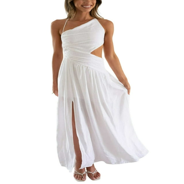 Ladies Summer Midi Dress in Solid Color with Sleeveless Design