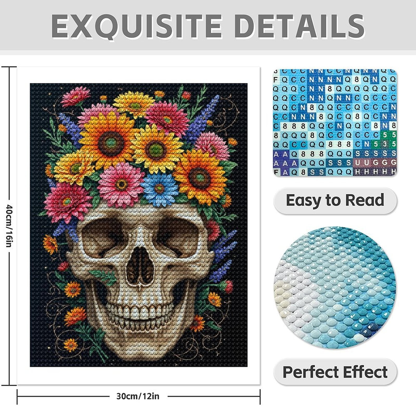 Diamond Art Kits for Adults - 5d Floral Skull Art Vibrant Design Diamond Painting for Adults, Diamond Art for Adults Beginners, Diamond Painting Kits for Adults for Home Wall Decor