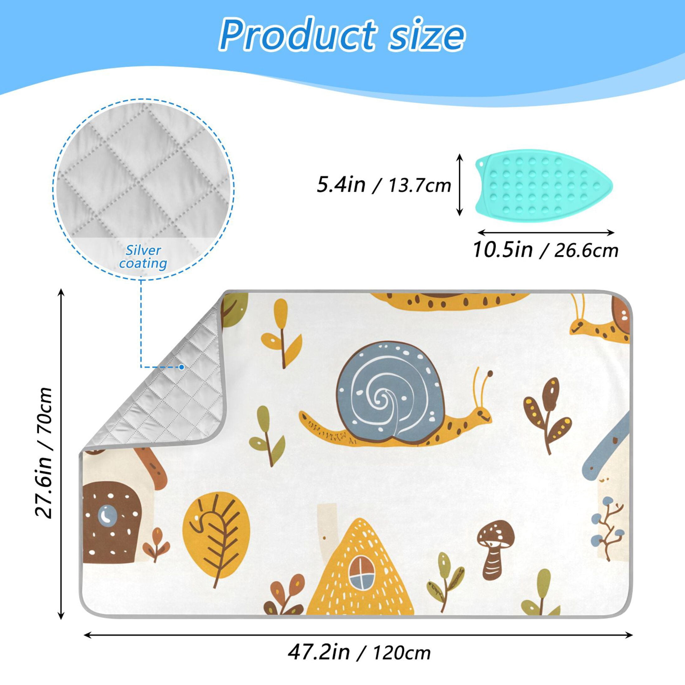 Snails Houses Trees Cartoon Ironing Mat Blanket Portable Travel Ironing Pad Heat Resistant Pad 47.2" x 27.6”