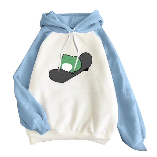 Sudaderas lindas de las mujeres Skateboarding Rana manga larga sudadera con capucha Tops