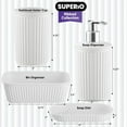 thumbnail image 2 of Decorative Plastic Bathroom Accessories Set, White (Set of 4) Soap Dish, Liquid Dispenser, Toothbrush Holder Cup, Vanity Organizer Tray - Bath Accessory Countertop Decor Gift - Ribbed Design, 2 of 7