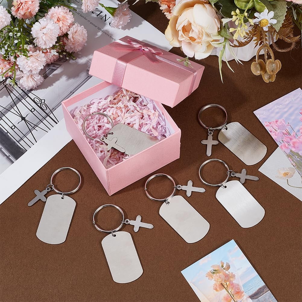 30Pcs Engravable Metal Keychain Blanks Stainless Steel Tags Metal Keychain Blanks Stainless Steel Blank Dog Tags DIY Name Tag for Craft Decorative Unfinished Hanging Tag