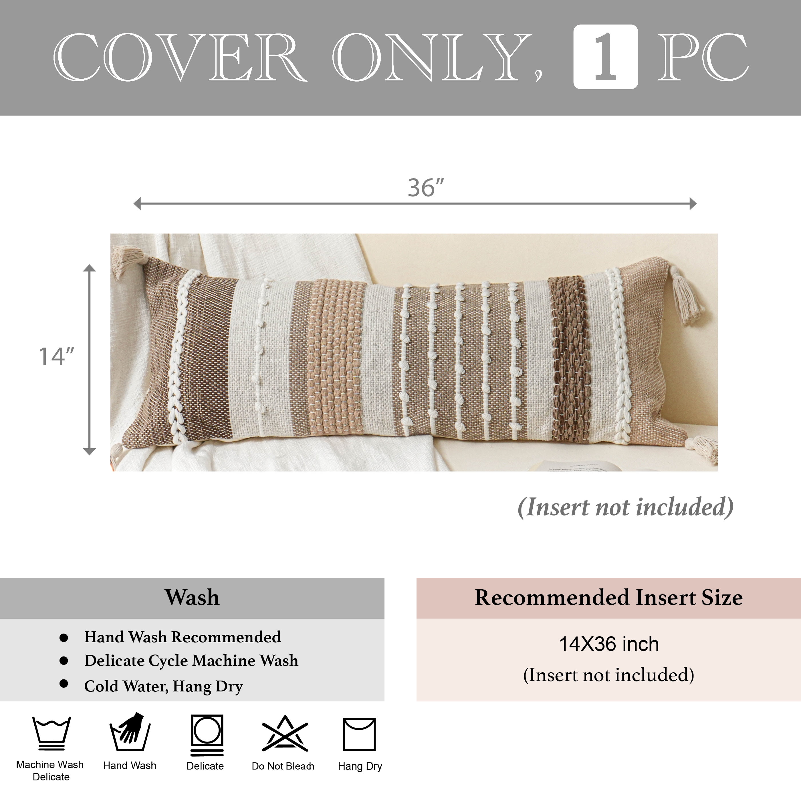 BlissBlush Brown Decorative Lumbar Pillow Cover 14x36 Boho Long Body Pillow for Bed Farmhouse Lumbar Throw Pillow for Couch Modern Accent Textured Throw Pillowcase