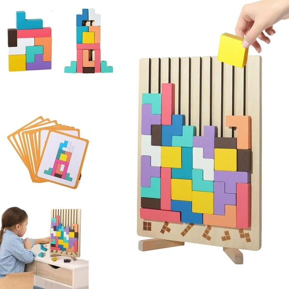 YISITIAN Wooden Tetris Stacking Game, 3D Puzzle Brain Toy, Interactive Sorting & Stacking Blocks for Kids and Adults, Family Party Game Night AZ1014-6698