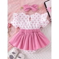 thumbnail image 5 of BemeyourBBs Newborn Baby Girls Summer Clothes Infant Baby Girl Bear Outfits Short Sleeve Bear Embroidery Dot False Two-Piece Romper Bodysuit Playsuit with Headband, 5 of 9