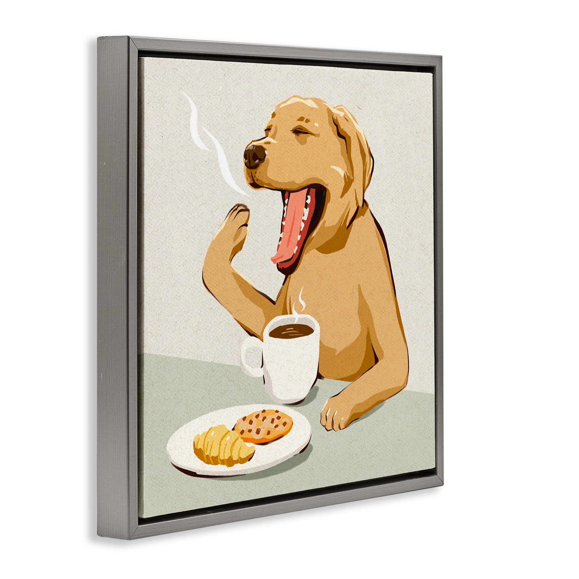Stupell Industries Yawning Dog Morning Coffee Gray Framed Floater Canvas Wall Art, design by Ziwei Li