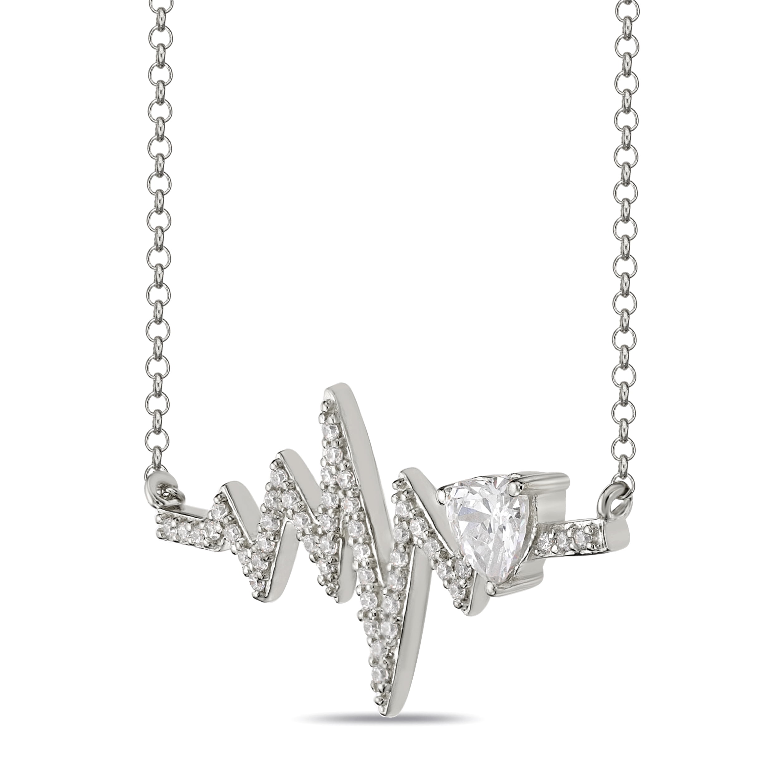 Sterling Silver Simulated Diamond Heartbeat Necklace, 18"