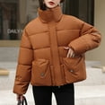 thumbnail image 2 of Lovskoo 2024 Womens Winter Coats Stand Collar Quilted Jacket Long Sleeve Overcomes Cotton Padded Coat Outerwear Brown, 2 of 9
