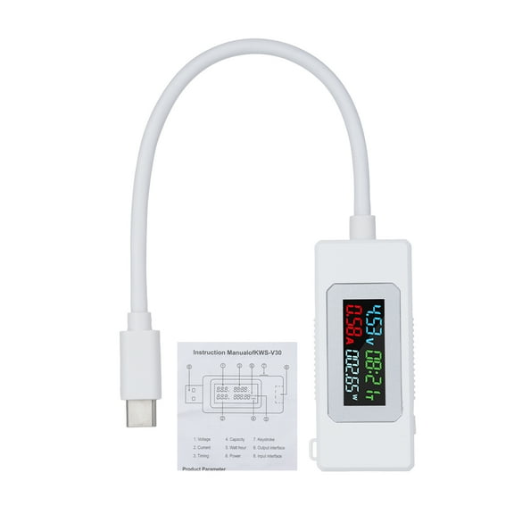 USB-C Voltage Tester Meter Type-C Voltage and Current Tester Meter 4-30V 0-6.5A 195W Type-C USB Charger Voltmeter with Color LCD Display
