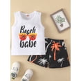 thumbnail image 3 of Toddler Kid Boys Summer Beach Outfits Letter Print Sleeveless Top + Tropical Shorts Set 2 Piece, 3 of 9