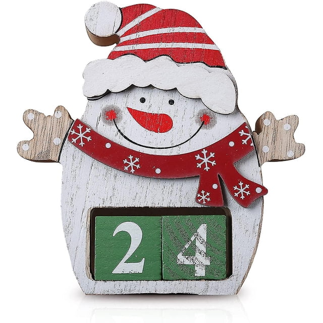 Calendario navideño de madera TANGJMXG Muñeco de nieve