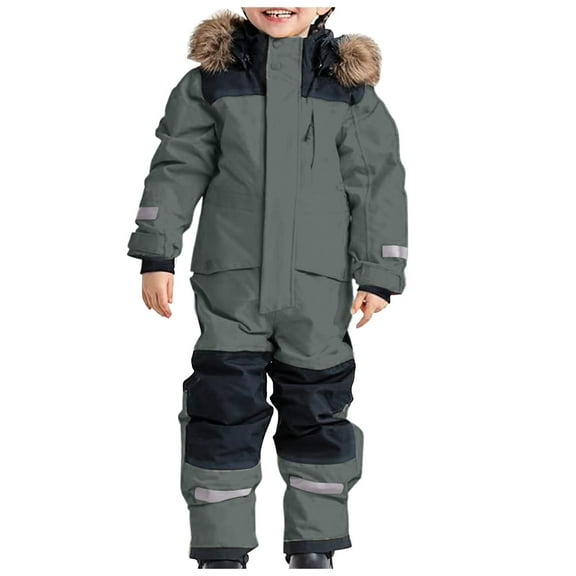 LUOGENLI Outfits Rompers for Boys 12-14 Snowsuit Children's Boys Ski Suit Thermal Overall Winter Warm Snow Windproof Winter Suit with Removable Hood Mud Suit Outdoor Softshell Suit Grey 14-15 Years