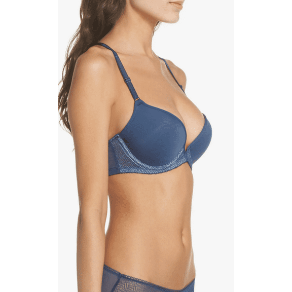 b.tempt'd by Wacoal Women's B. Inspired Convertible Push Up Bra, Insignia Blue/Pink Peacock, 34C