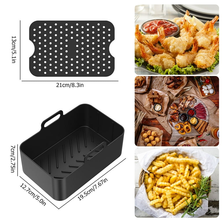 19.5CM Air Fryer Silicone Basket Bowl Air Fryer Easy Clean Liner Pizza  Plate Grill Pan Mat Reusable Baking Tray Oven Accessories