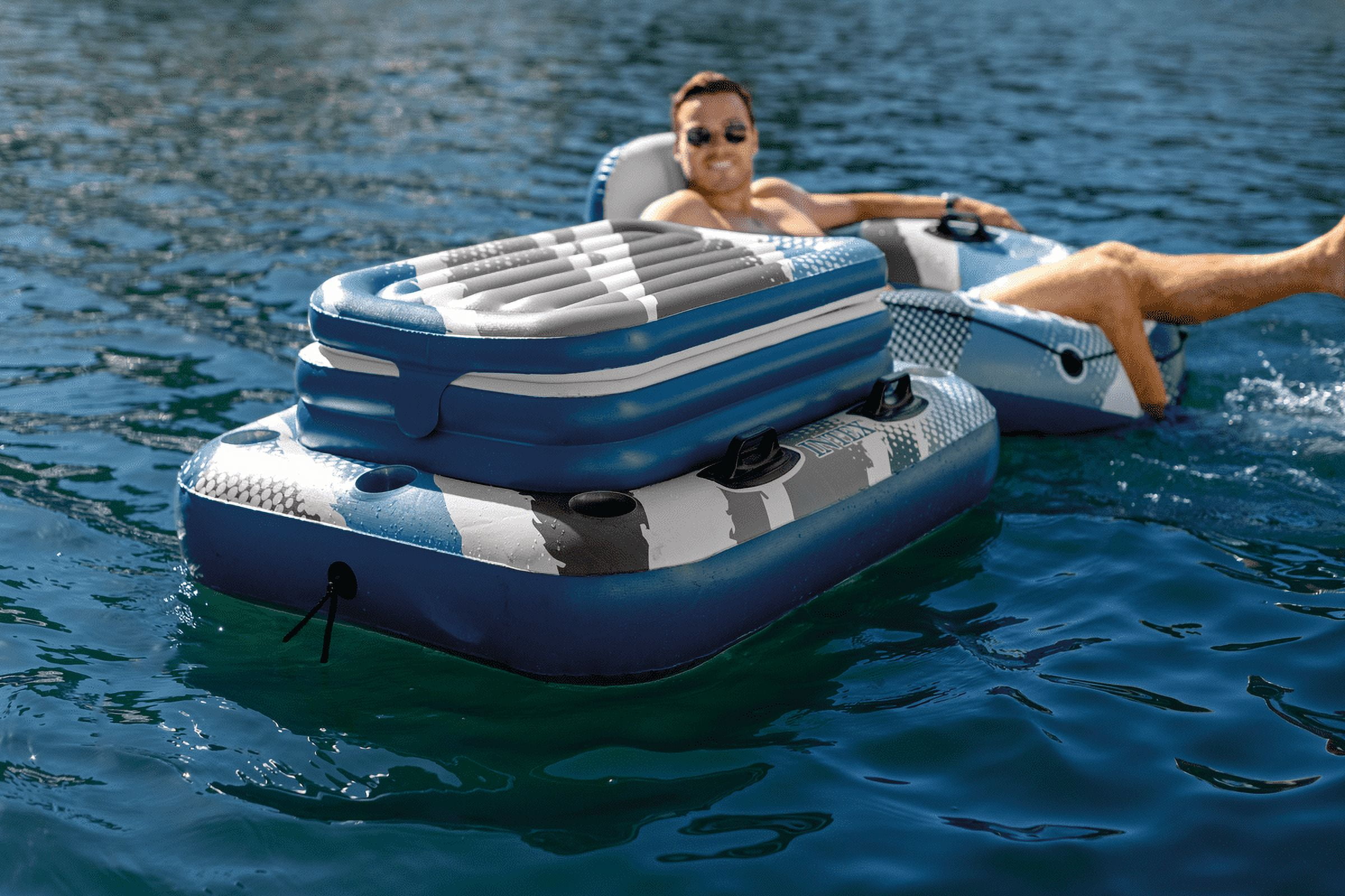 Intex Mega Chill 2 Cooler - Inflatable Floating Water with Cup Holders and Quick Connects - River Lake Pool