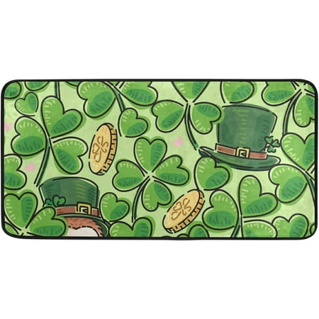 

SKYSONIC St Patrick s Day Clover Kitchen Rug Non-Slip Bath Rug Doormats Anti Fatigue Runner Comfort Floor Mat 39 x 20 Inch