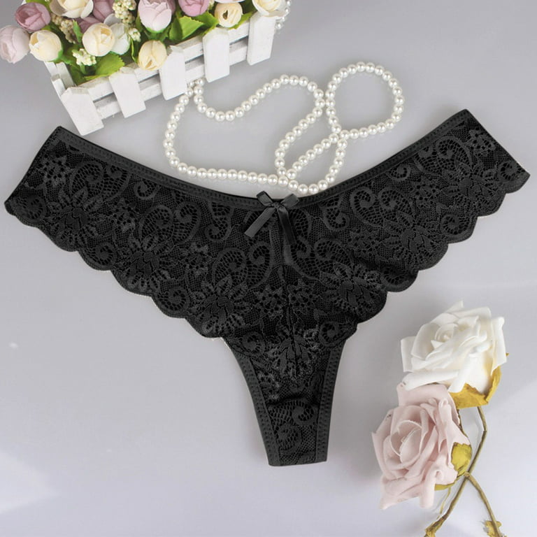 OVTICZA Stretch Low Rise G-String Thongs for Women Sexy Lace Panties T-Back  Underwear Tangas S Black 