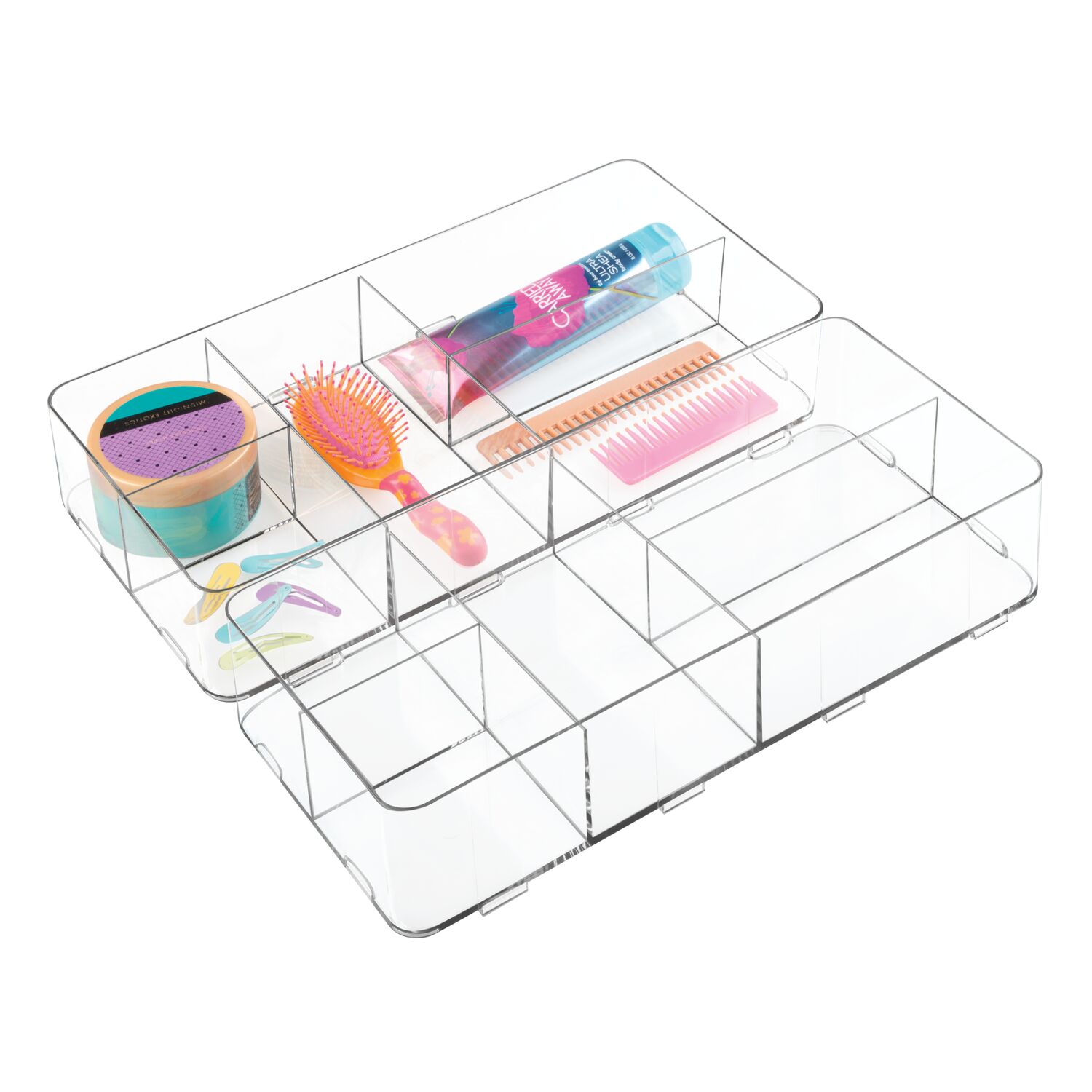 iDesign Clear Plastic Interlocking Divided Drawer Organizer, 3 H x 8 W x  16 D 