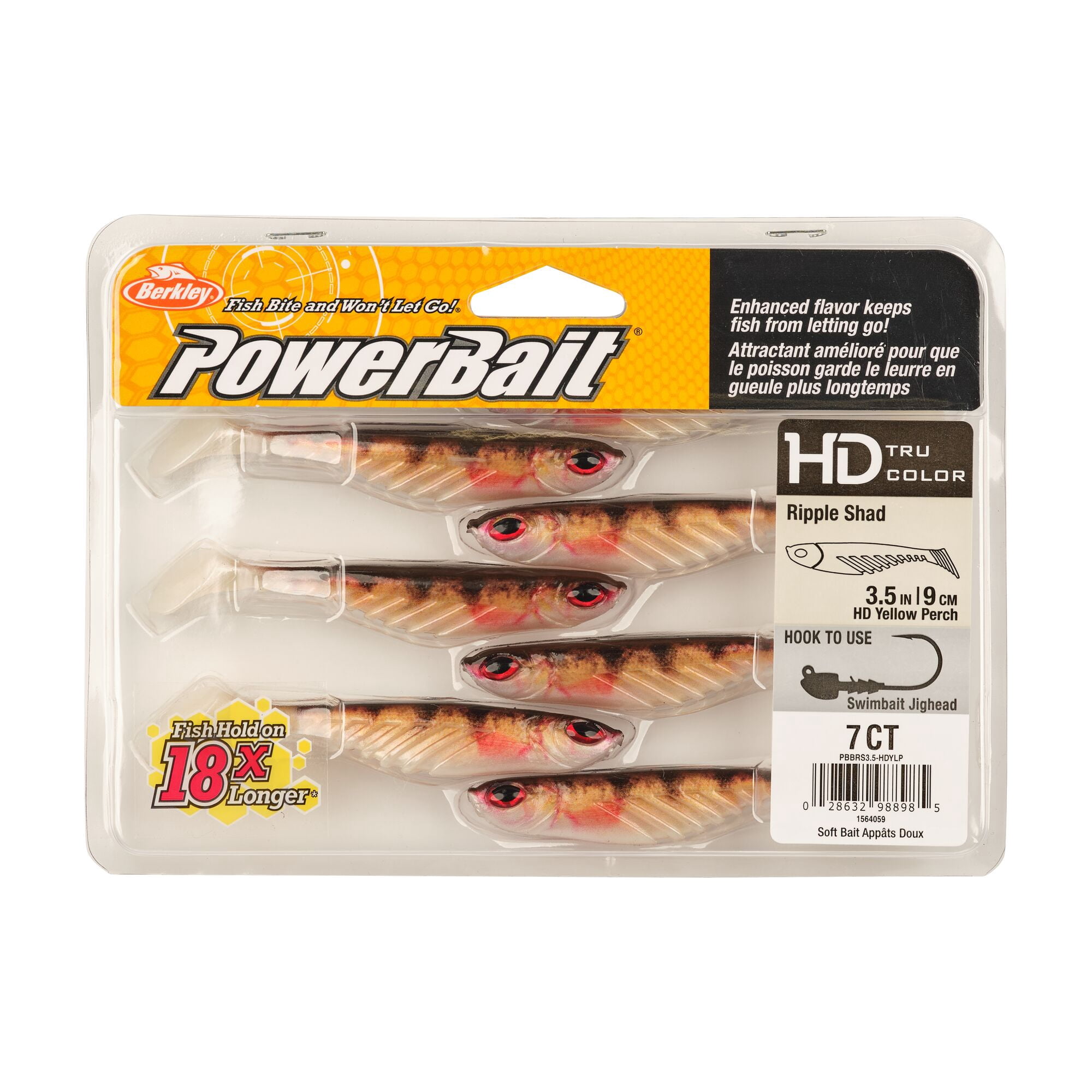 Berkley PowerBait® Ripple Shad, 3.5 in, Swimbaits, HD Yellow Perch (7 Count)
