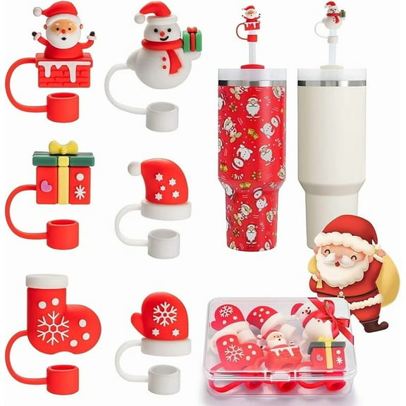 Straw Cover Cap for Stanley Cup 30 40 oz, Silicone Straw Toppers Christmas Hat, Tumbler Cup Accessories for 10mm 0.4in Straws Cute Christmas Ornaments Gifts for Women