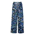 thumbnail image 4 of Dress Pants Women Petite High Waisted Wide Leg Summer Beach Vacation Women's Pants Boho Lounge Casual Palazzo Trousers Royal Blue S, 4 of 9