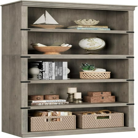 

5 Tier Bookcase Farmhouse Book Shelf with Storage Open Display Bookshelves 71 Tall Wooden 5 Shelf Bookcase Decor Furniture for Office Living Room Bed Room - Grey