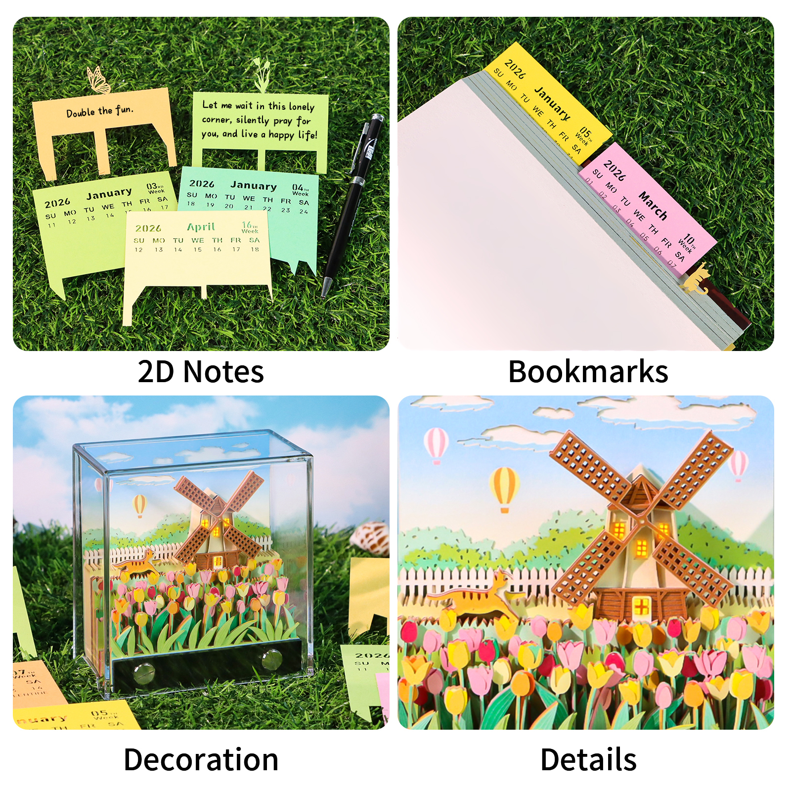 2026 LED-Enhanced Whirling Fan Calendar - Artistic Removable Note Panes and Desk Display Gifts for Professionals