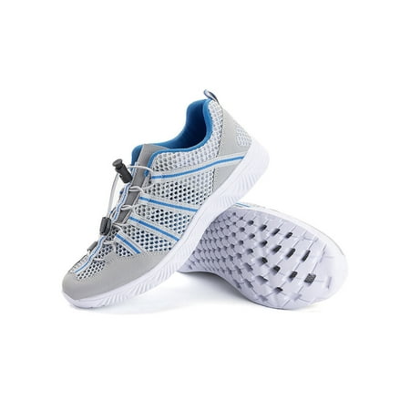 

Daeful Womens Beach Shoe Mesh Water Hiking Shoes Quick Dry Sneakers Sport Lightweight Non-Slip Outdoor Flats Light Gray Blue 11