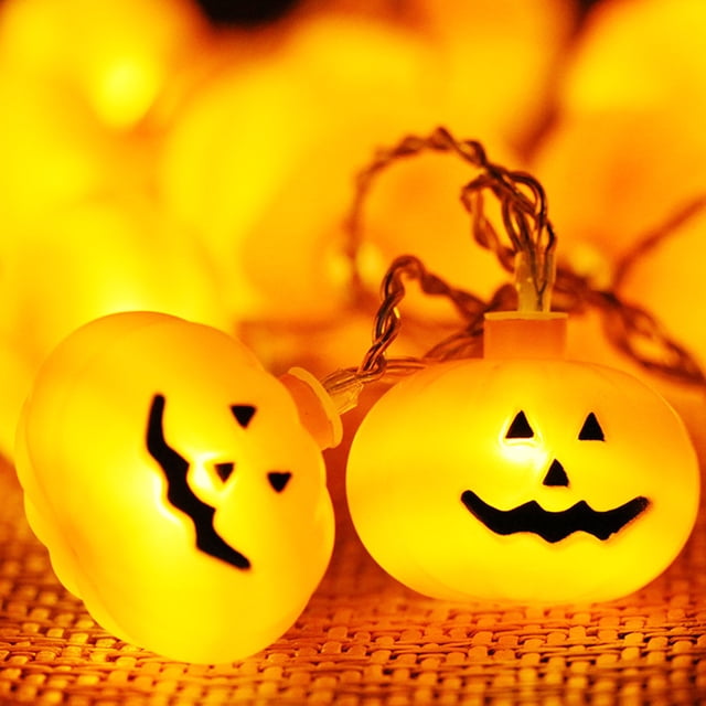 Yeacher 10FT 20LEDs Halloween String Lights Smiley Pumpkin Shaped Decorative Hanging Lights Waterproof LED Pumpkin Lights Battery Operated 2 Modes Pumpkin Spooky Lights