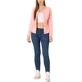 thumbnail image 2 of Unique Bargains Women's Button Down Cropped Ruffle Hem Denim Jacket S Light Pink, 2 of 7