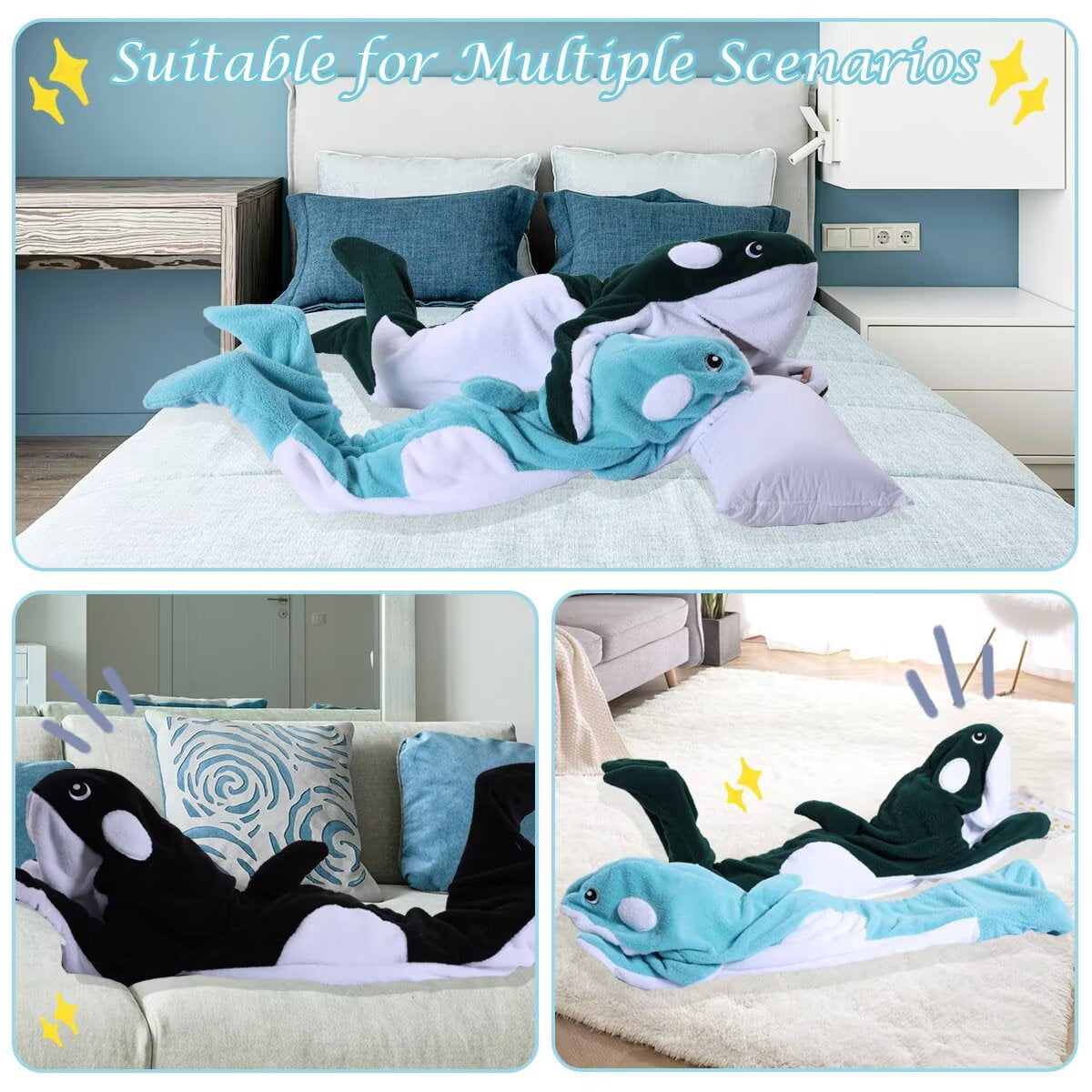 Whale Blanket Onesie For Adult Wearable Whale Blanket Hoodie Super Soft Comfortable Warm Whale Costume For Cosplay Blue Whale Shark Onesie
