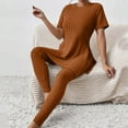 thumbnail image 5 of Women's Two Piece Knit Matching Outfits Crew Neck Slit Hem Tee And Pants Tracksuit Sets Features Formal Pants Suits for Women Evening Weddings Petite Womens Outfits Dressy Casual Suits for Women Work, 5 of 8
