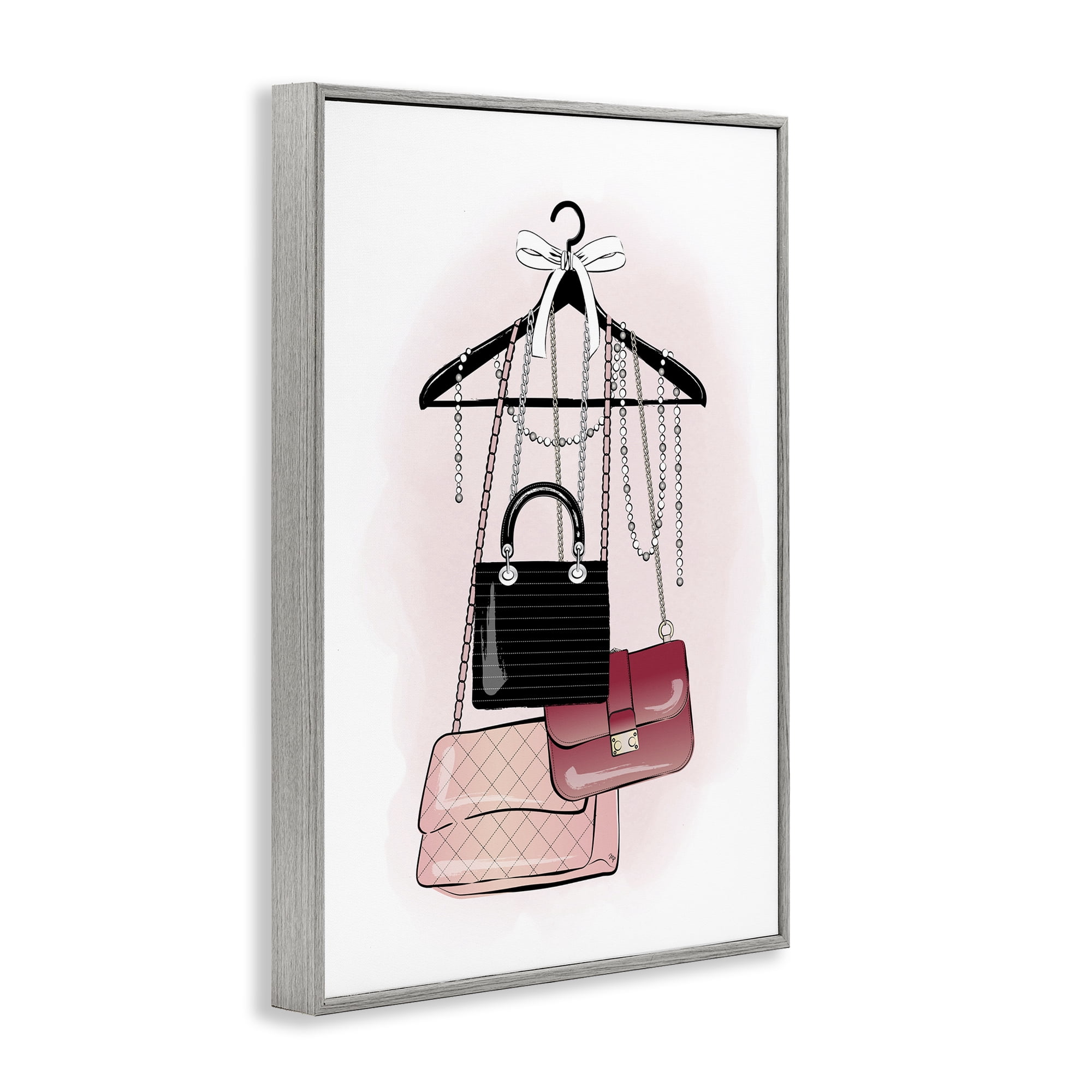 Stupell Industries Glam Handbags Hanging Beauty & Fashion Painting Gray Framed Art Print Wall Art, 20 x 30